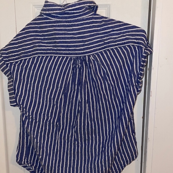 Japna Button Down Tee, Striped Blue and White, XS - Picture 6 of 6